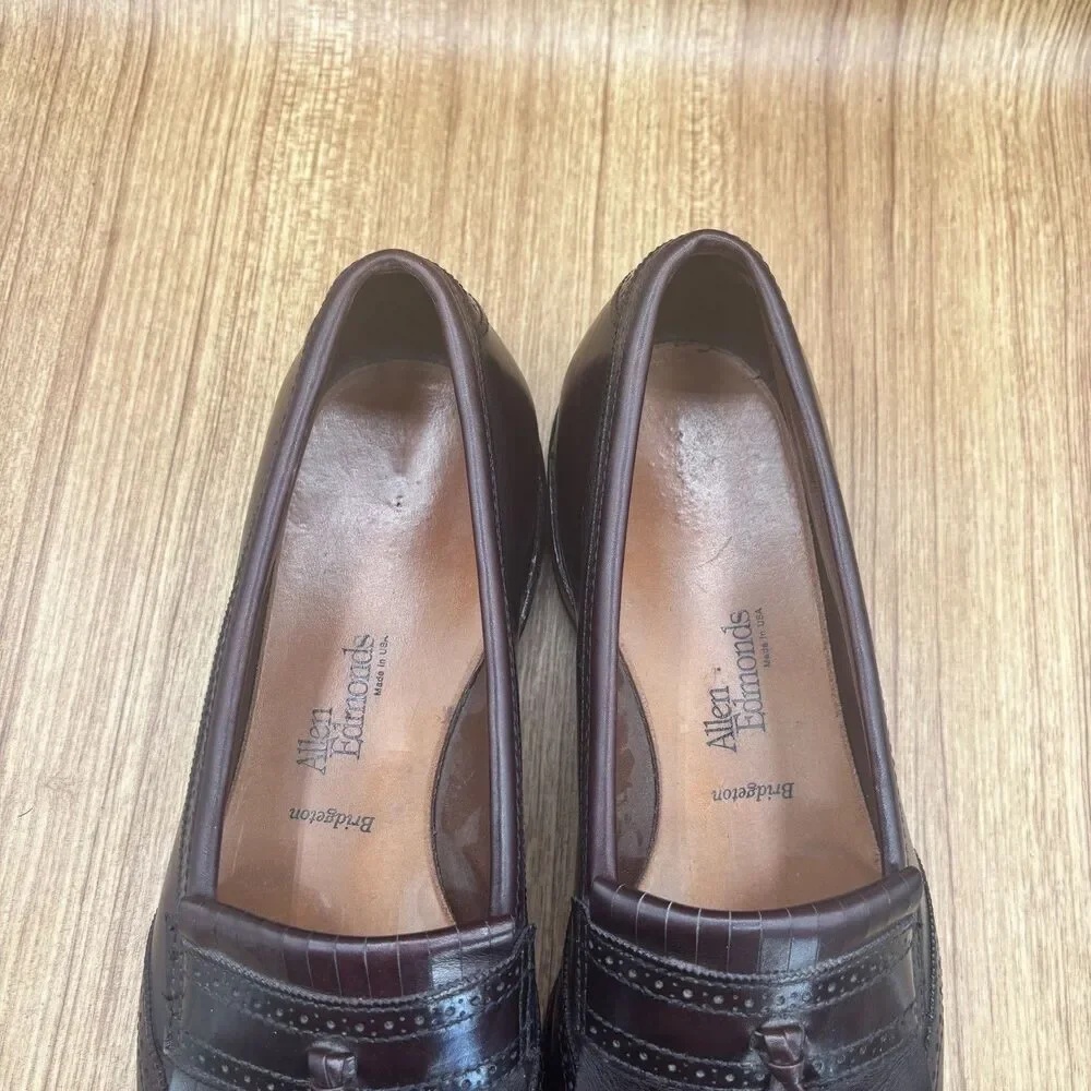 Allen Edmonds Bridgeton Loafers Mens Shoes 10.D Burgundy Brogue Kiltie‎ Tassel